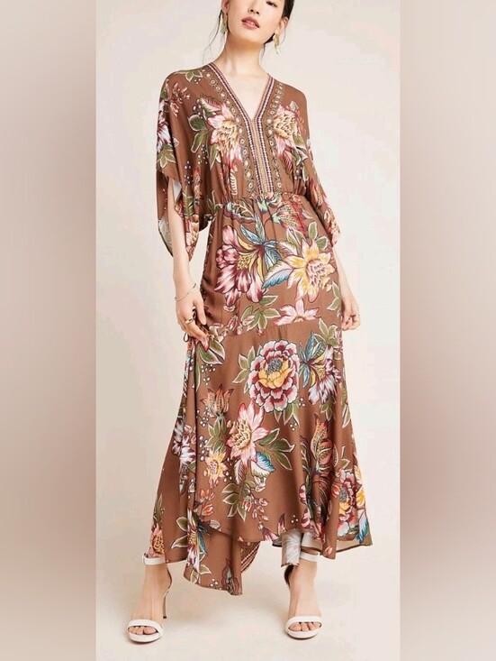 FARM Rio Dresses & Skirts - Farm Rio x Anthropologie Valentina Floral Maxi Dress XS Brown Boho Resort
